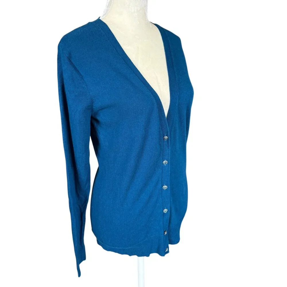 7th Avenue women's long sleeve v-neck button down sweater size medium - Picture 2 of 9